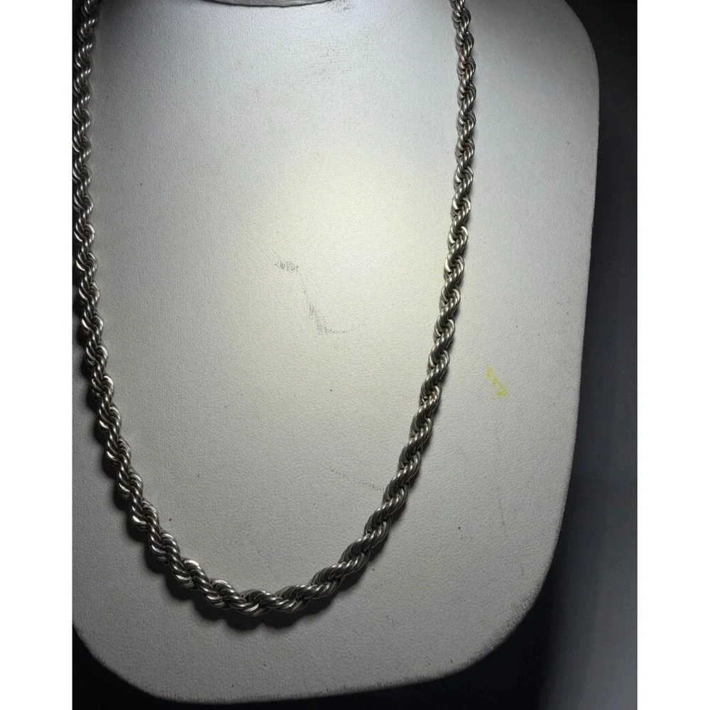 925 Sterling Silver Rope Chain Necklace 29.21g Heavy Twisted Link Mens Jewelry